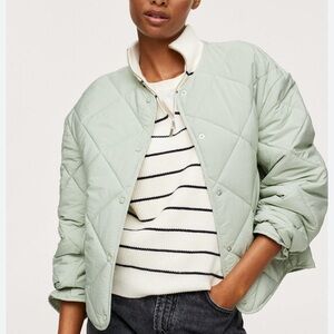MANGO WOMENS GREEN QUILTED SNAP JACKET WATERPROOF MEDIUM